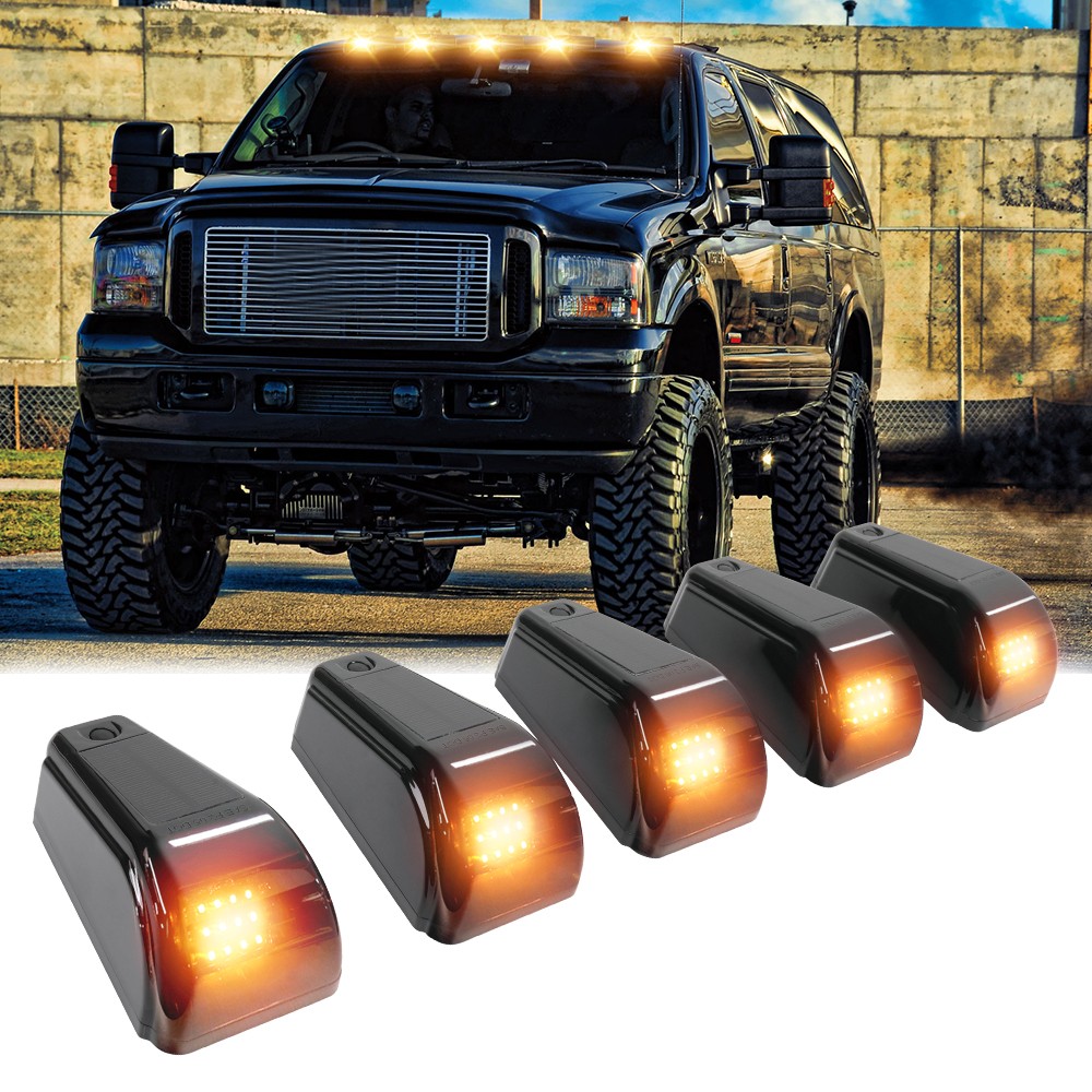 For Ford Excursion Powered Wireless Solar Roof LED Cab Marker Light Amber 5pcs
