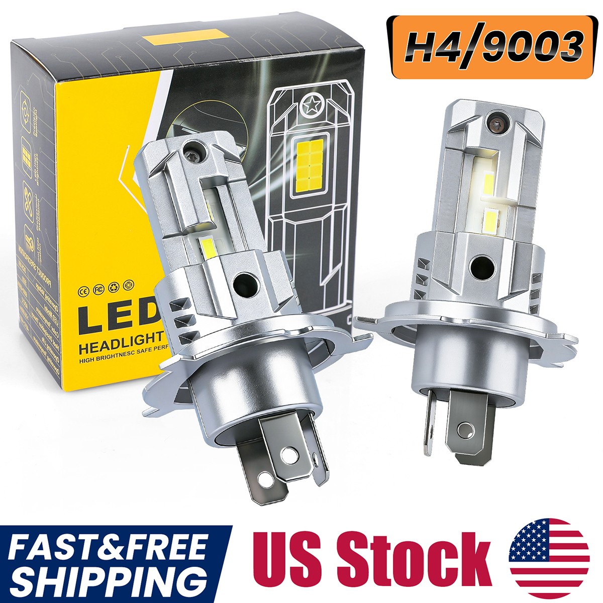 2Pcs H4 9003 Super White LED Headlight Bulbs High Low Beam Combo 80000LM New