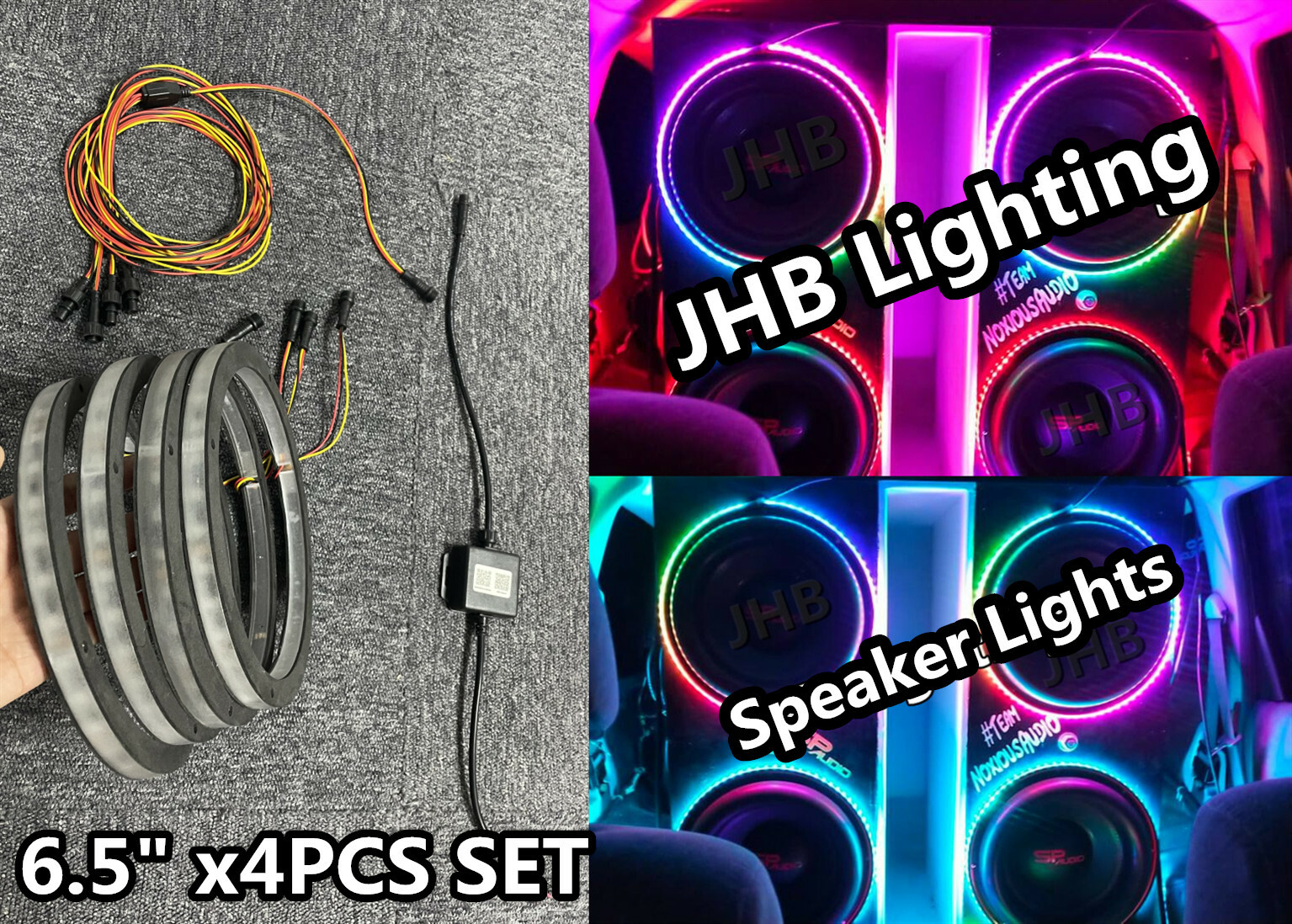 6.5″ x4PCS CHASING LED Remote & Bluetooth 1/2″ Spacer Speaker Rings Lights