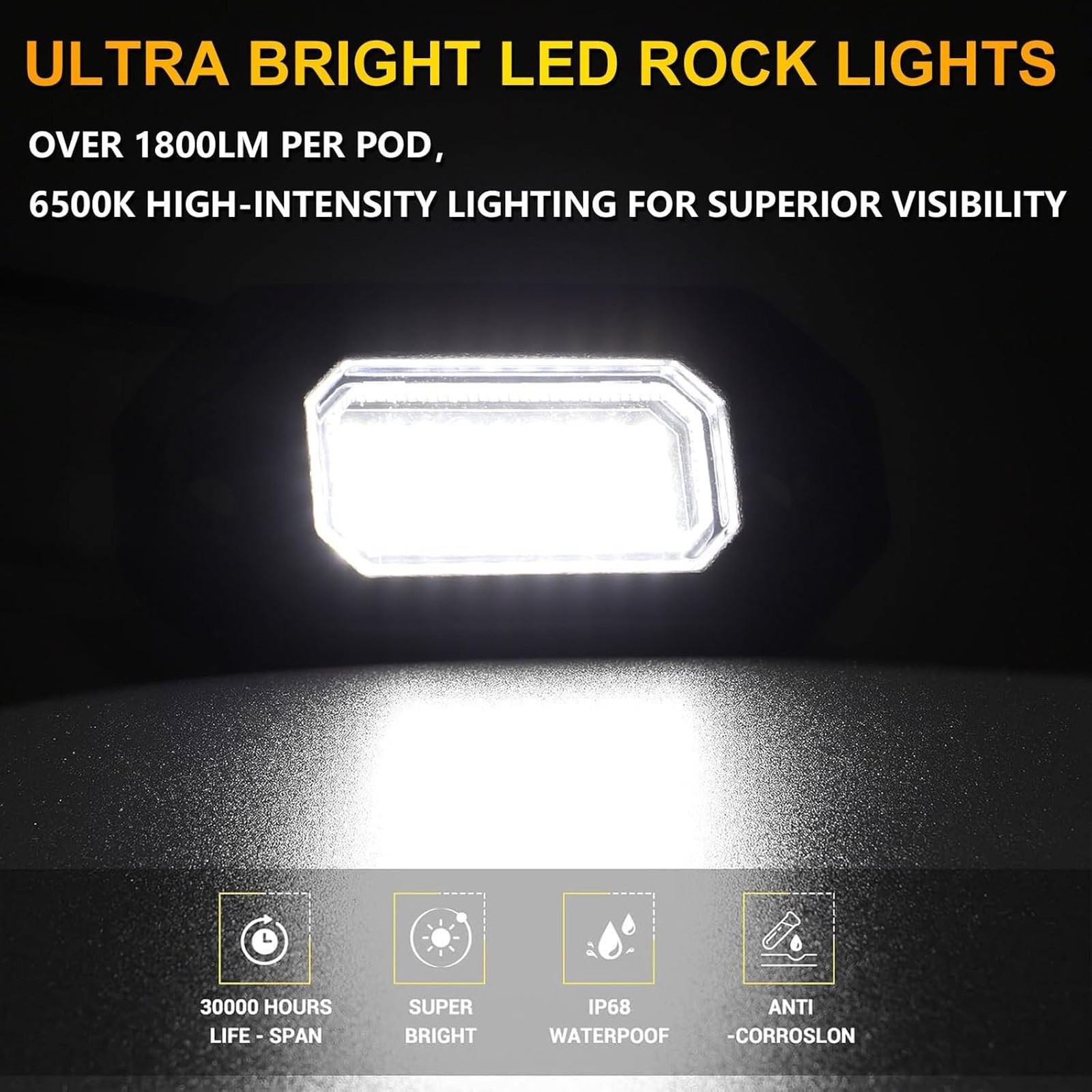 LED Rock Lights Aluminum Housing Waterproof IP68 20 Pods for Trucks UTV ATV SUV