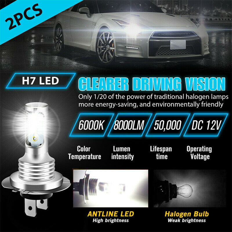 H7 Canbus LED Headlight Bulb High Low Beam Fog Light 100W 10000LM Bright 2pcs