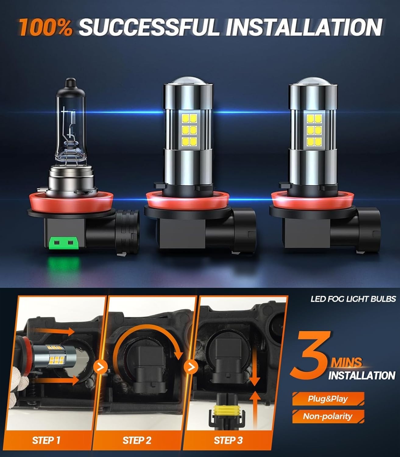 H H8 H6 LED Fog Light Bulbs or DRL, Real 360° illumination Fog Bulbs, 6000K 4…