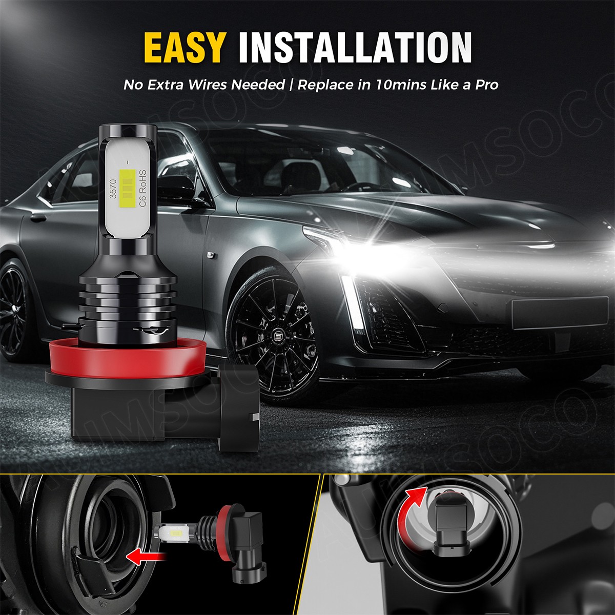 9005 LED Headlight Bulb Conversion Kit High Low Lamps 6000K Super White Bright