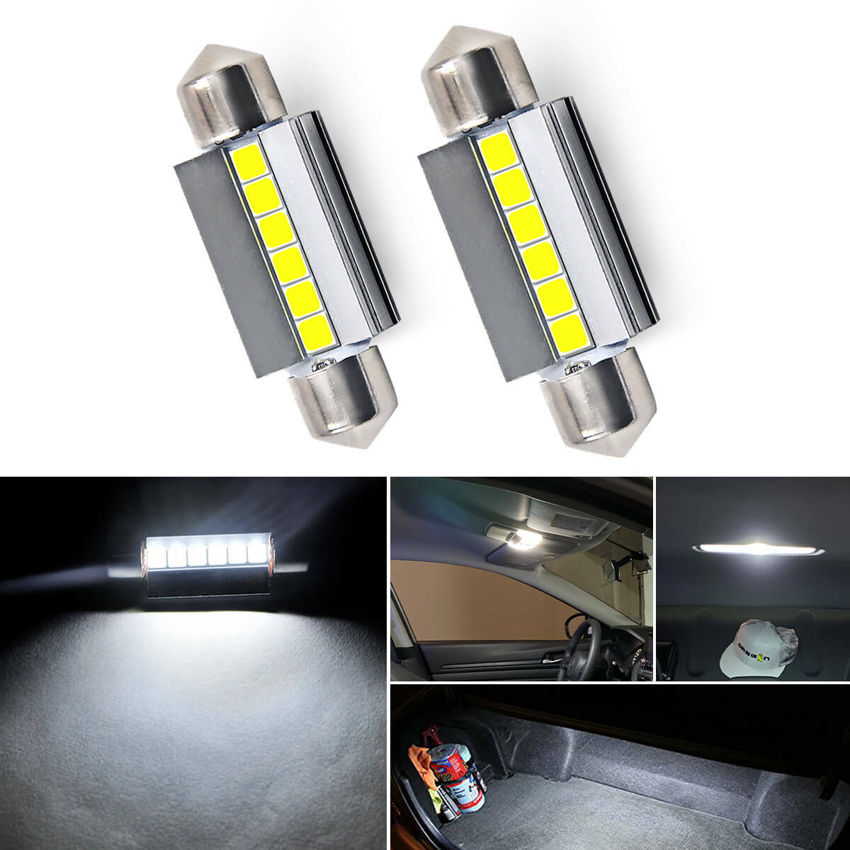 LASFIT White 36MM 6411 LED Interior Bulbs for Dome Map Trunk License Plate Light
