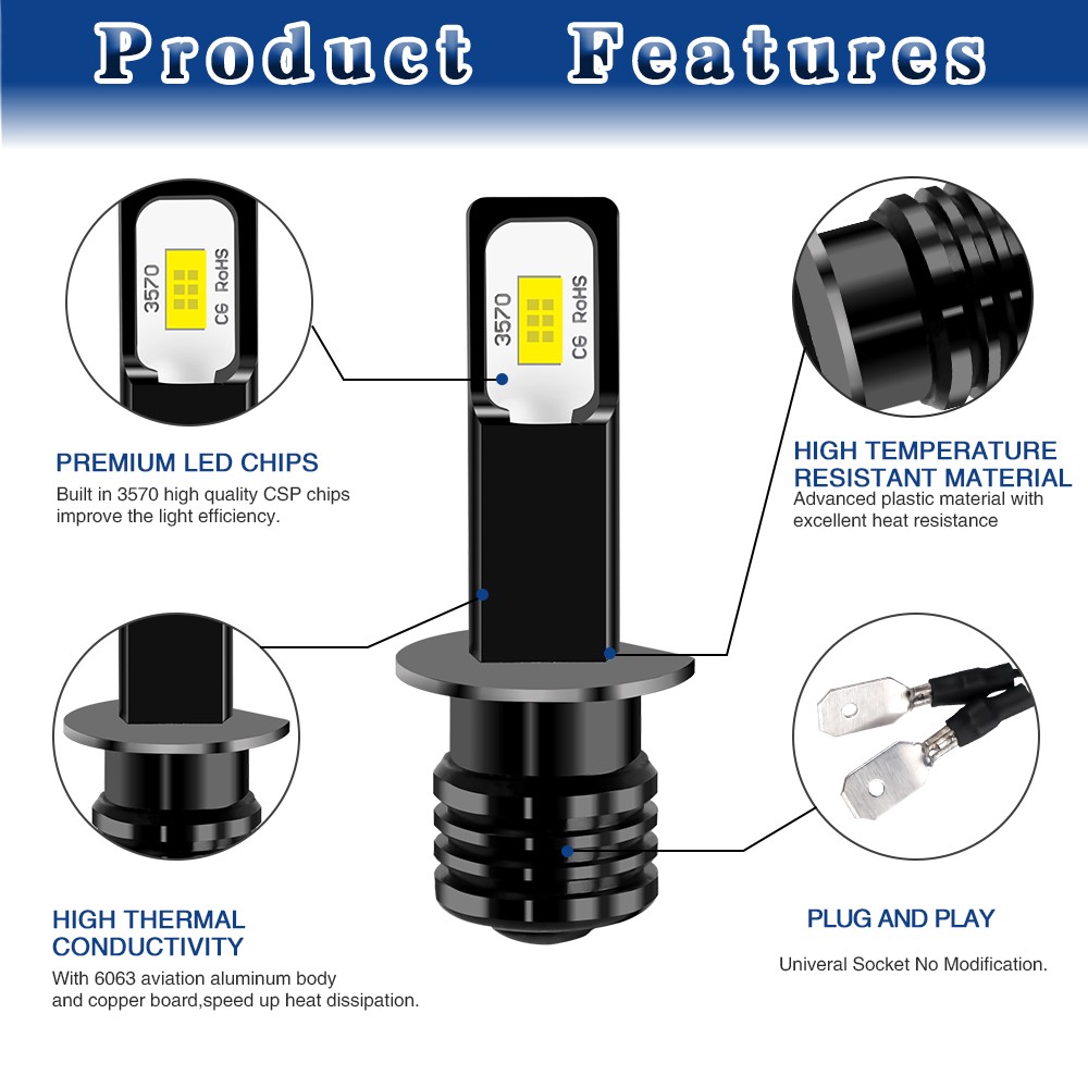 NEW H1 6000K CSP LED Headlight Bulb Kit Super Bright White 40000LM High Low Beam