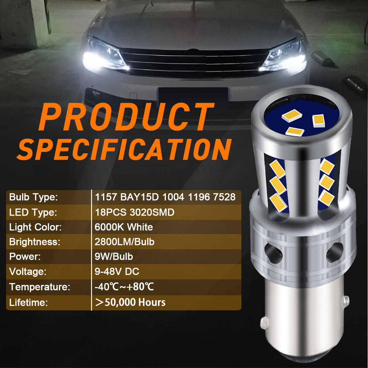 2X 18-SMD LED Brake Stop Light Bulb 1157 2057 2357 Pure White Bright Free Return