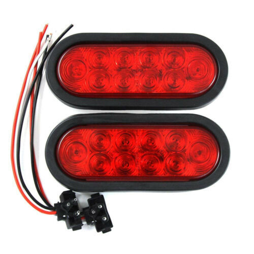 2 Red 6″ Oval Trailer Lights 10 LED Stop Turn Tail Truck Sealed Grommet Plug DOT