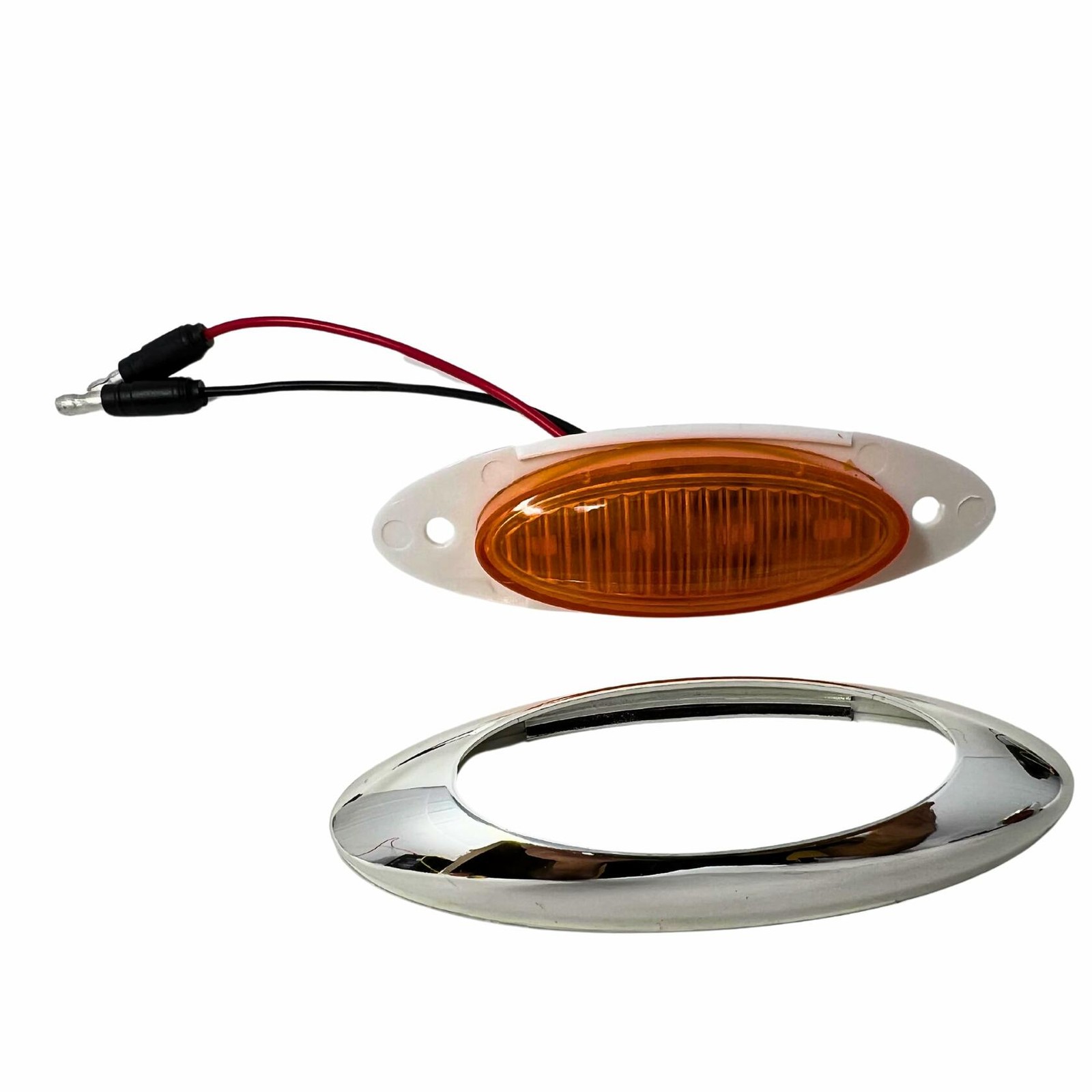 4″ Oval Side Marker Light 4 LED Red Chrome Bezel Freightliner Trailer-QTY 2