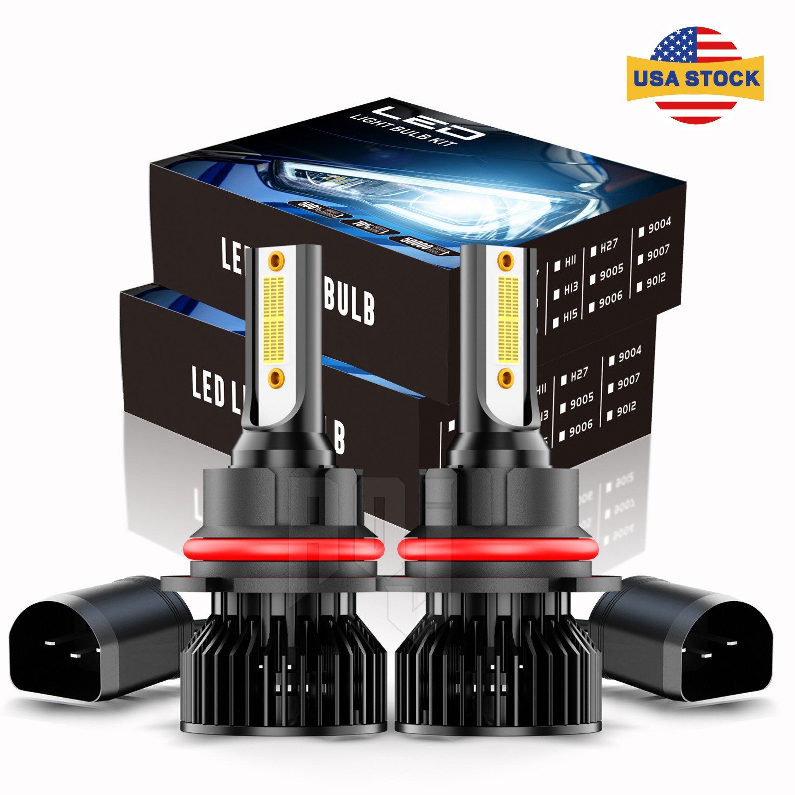 AQJ 9007 HB5 LED Headlight Bulbs High Low Beam 6000K White Super Bright 2X