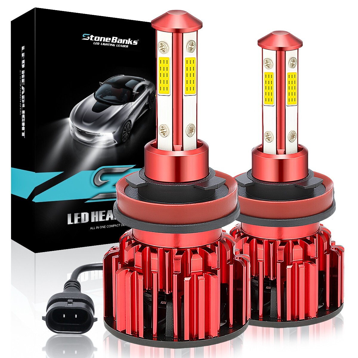 4-Sides H11 LED Headlight Kit Low Beam Bulbs Super Bright 360000LM 6000K White