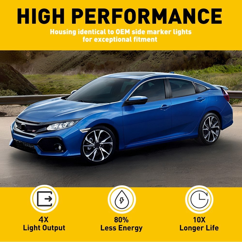 Front Left & Right LED Bumper Side Marker Lights Fits For 2016-2021 Honda Civic