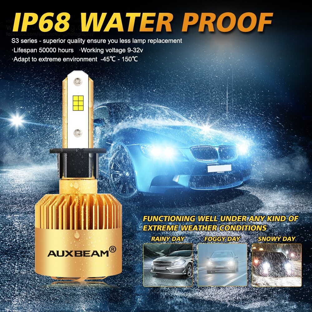 AUXBEAM H1 LED Headlight Bulbs Kit High Low Beam Clear White 6500K 8000LM Bright