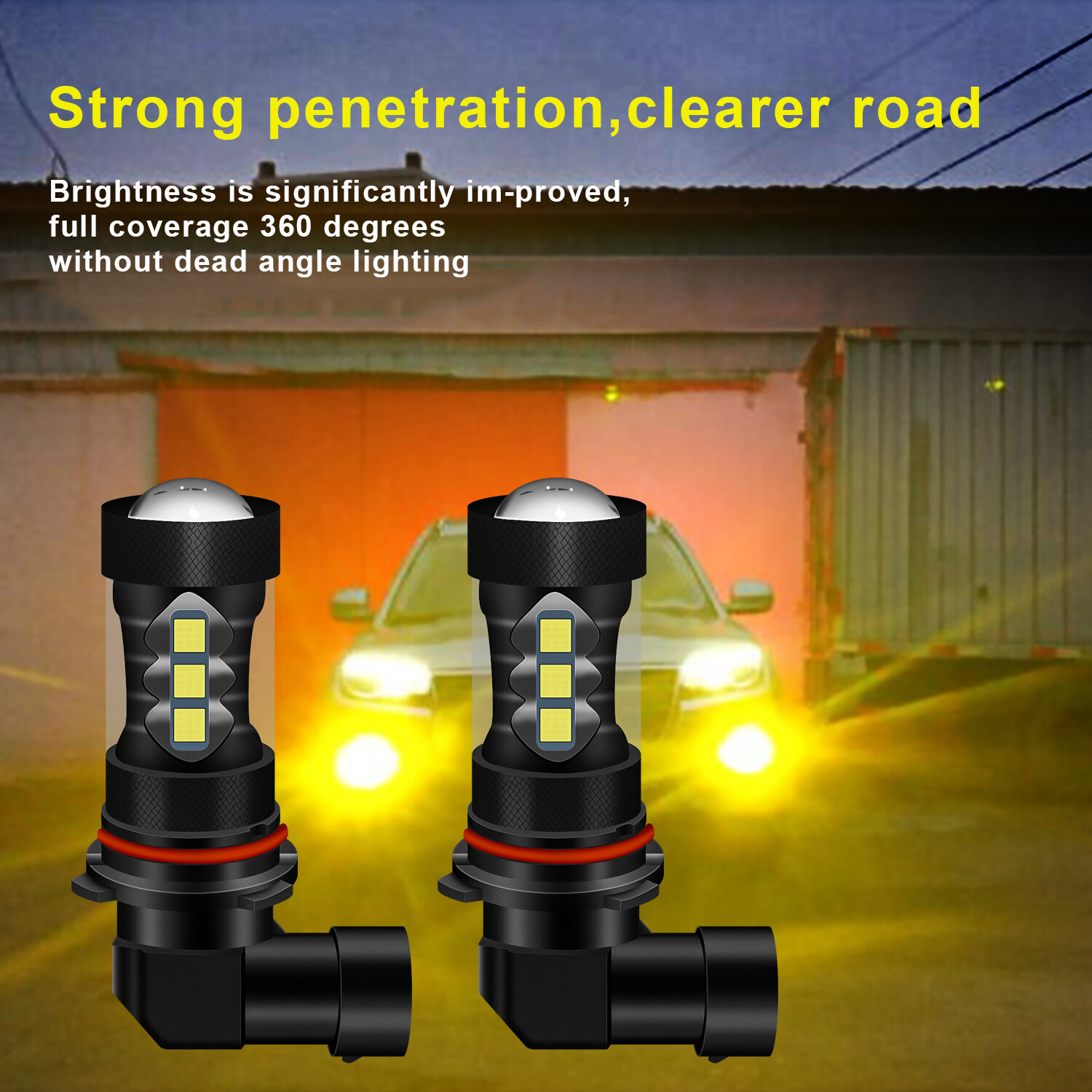 2x 9006 HB4 LED Fog Light Bulbs Kit 80W 2400LM 3000K Error Free Yellow Lamp