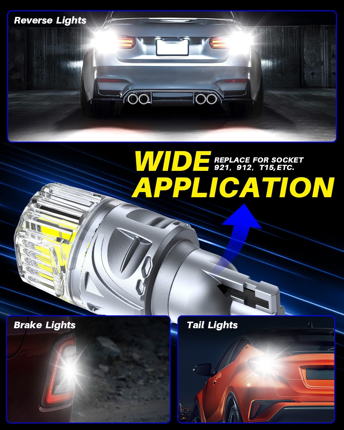 2-20 LED Reverse Tail Brake Light Bulbs T15 912 921 Bright White 16W Silver-Look