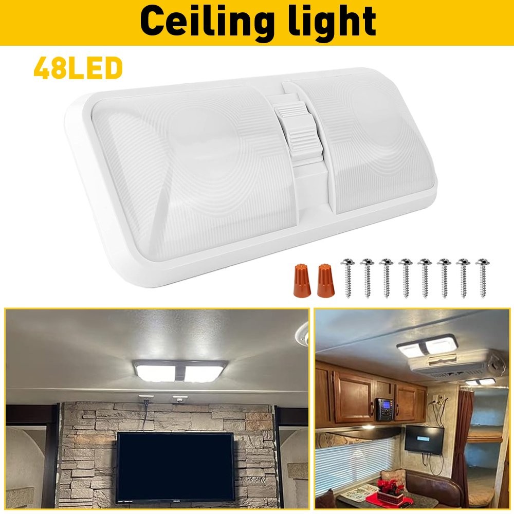 Car 48LED Ceiling Dome Camper Lamp Interior Light White 12V w/switch 4500K 600LM