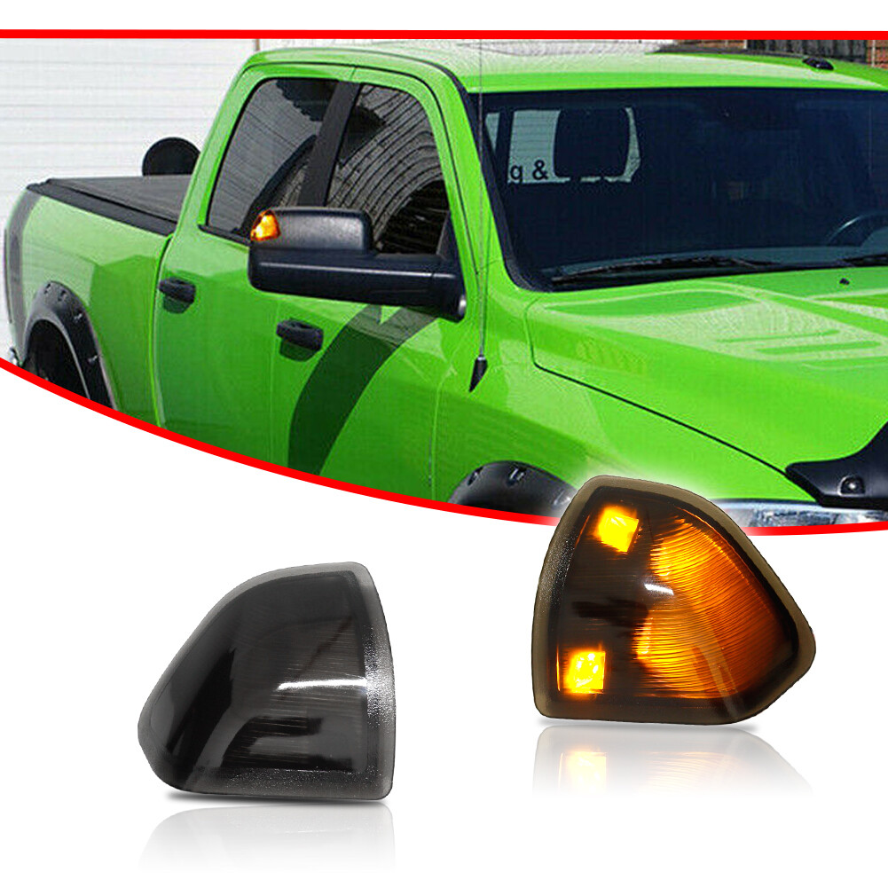 2x Amber LED Side Mirror Smoked Turn Signal Lights For 10-18 Dodge Ram 1500 2500