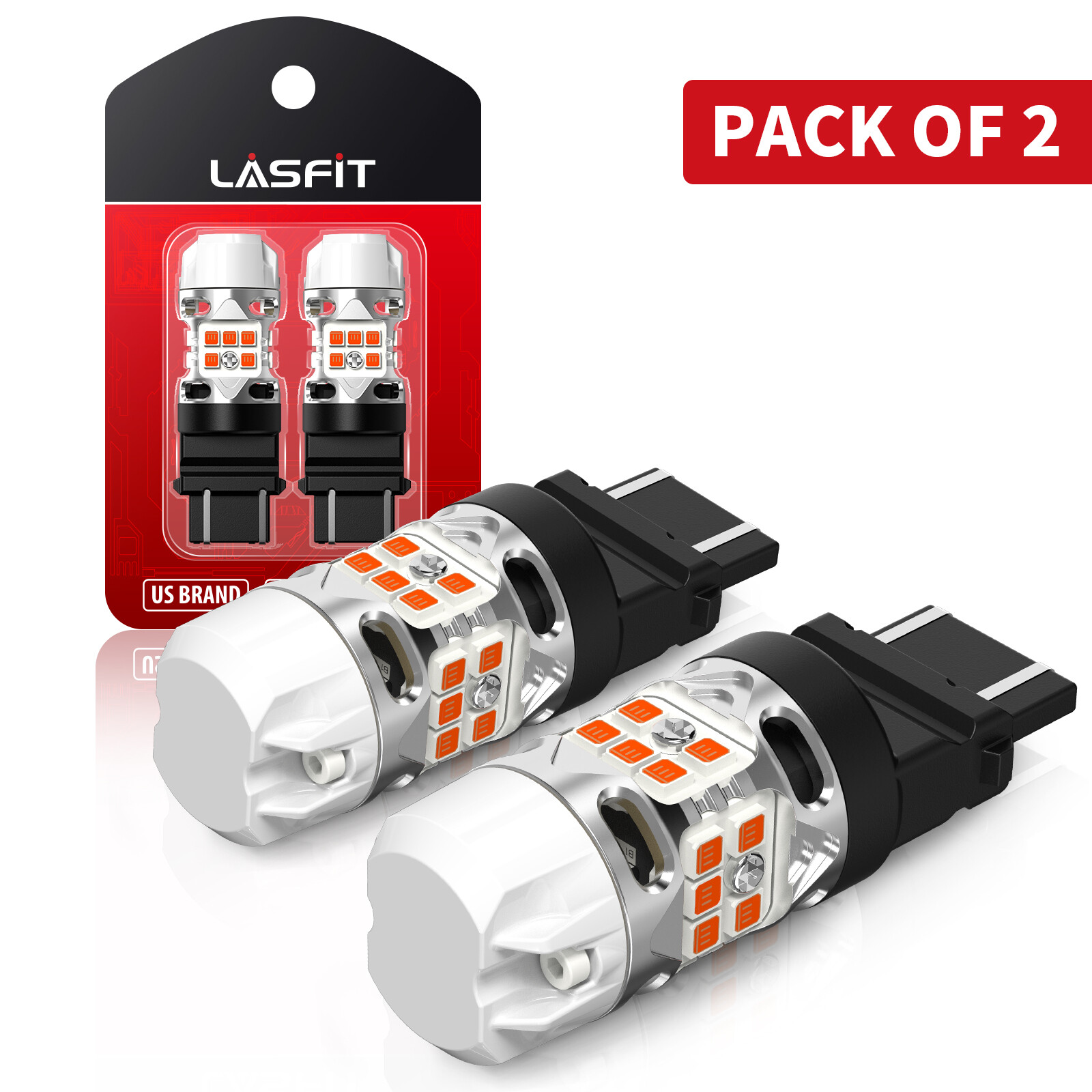 Lasfit 3157 4157 3057 LED Front Turn Signal Light Bulbs 3000K Amber No Flicker