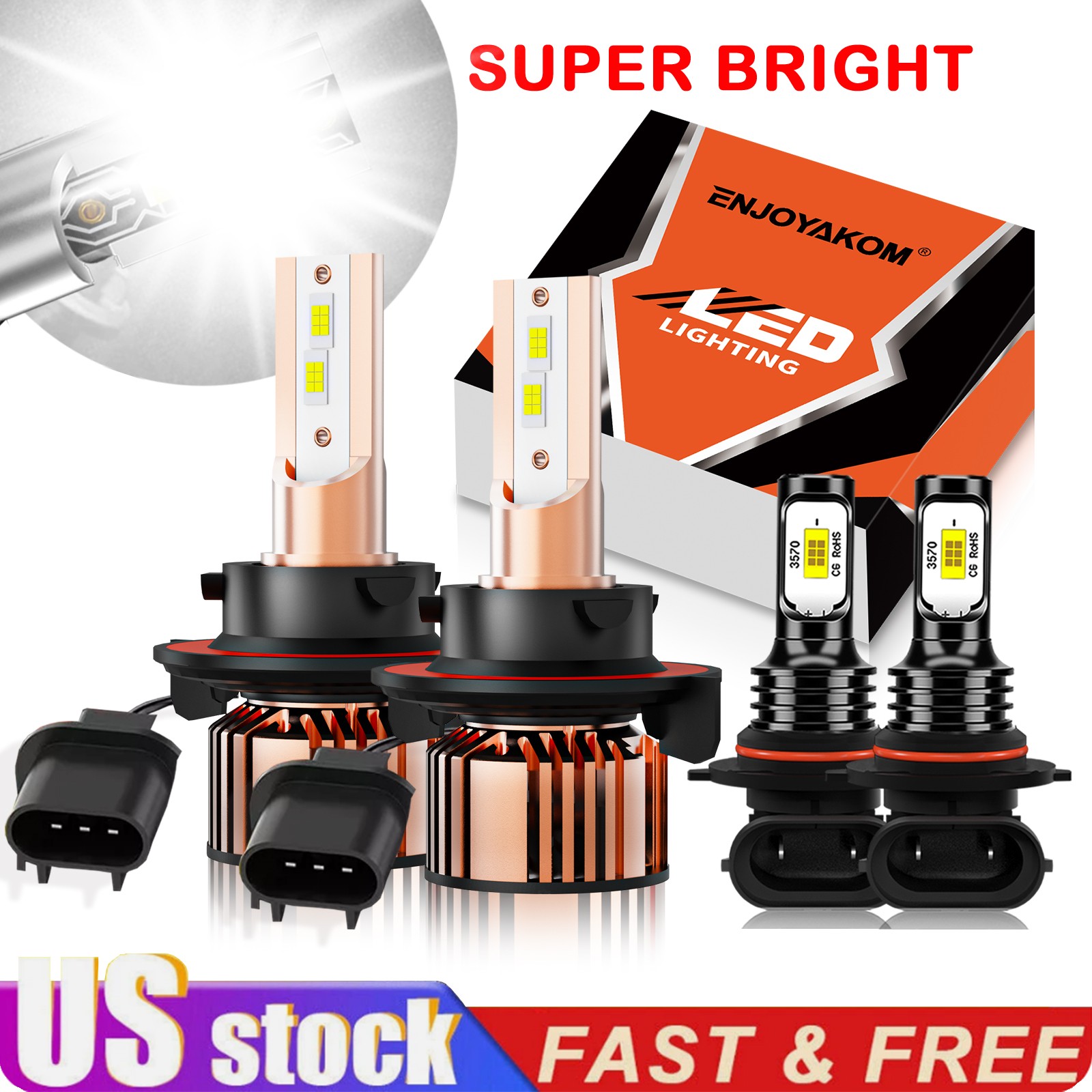 For Ford F 150 2004-2014 10000K LED Headlight Hi/Lo + Fog Light Bulbs Combo 4x
