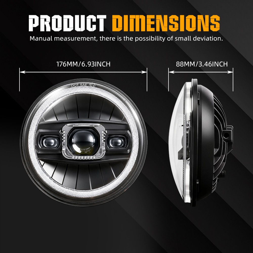 Pair 7“ inch round headlights Z Shape Hi/Lo Beam DRL For Ford Mustang 1965-1978
