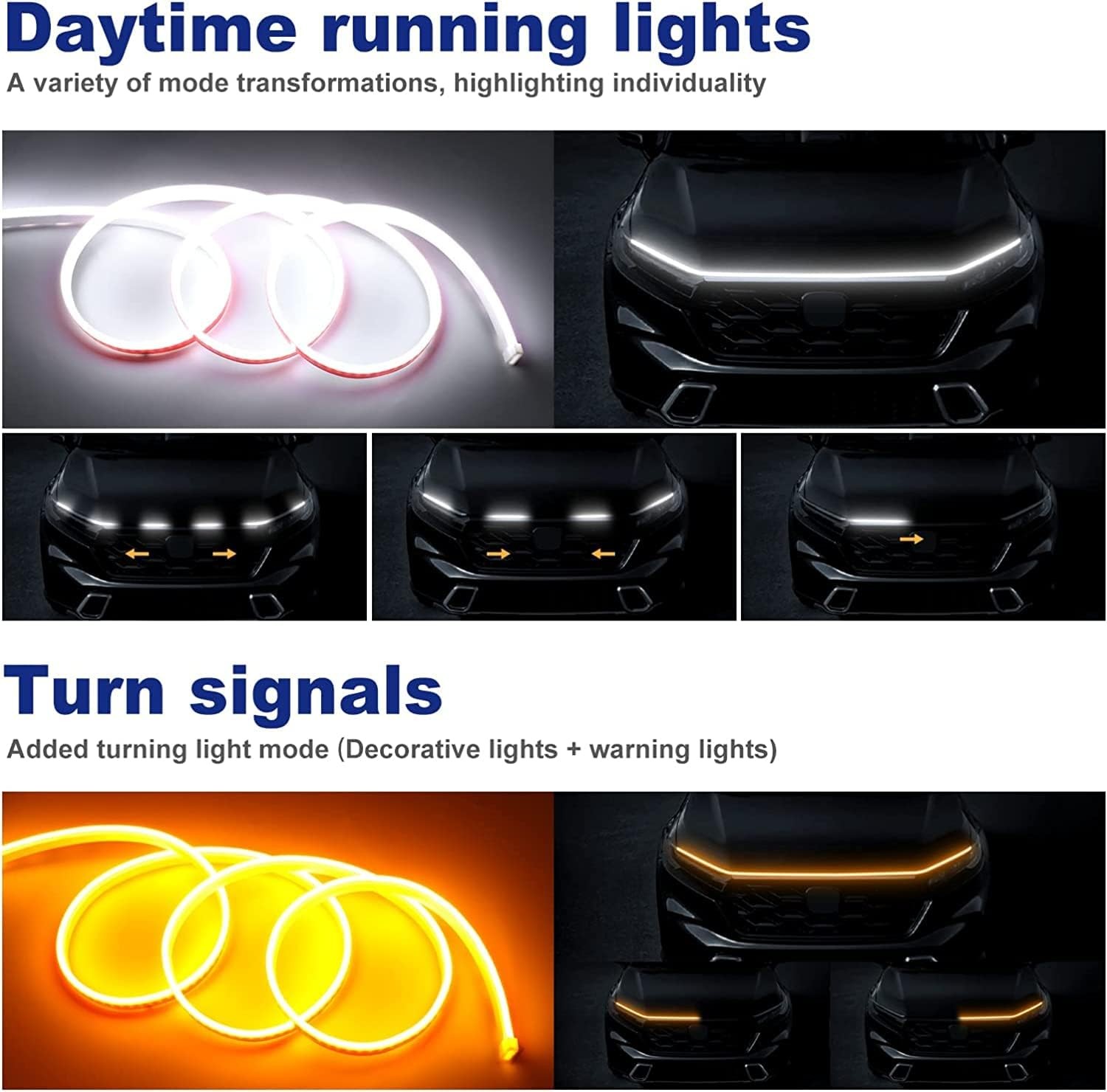For 2M Flexible White Yellow Dual Tone Running Light