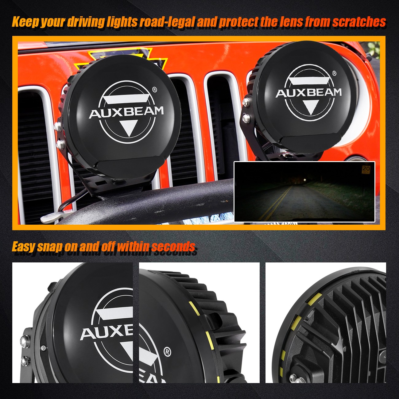AUXBEAM 7″ 360-PRO LED Work Lights Driving Headlights Spot Pods & Lights Cover