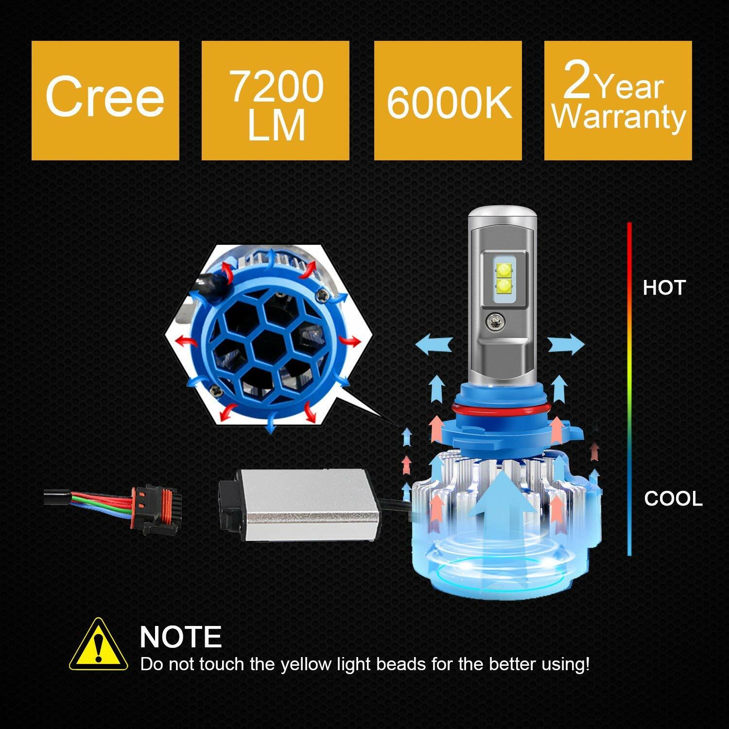 2Pcs T1 9006 HB4 Turbo LED Headlight T1 Car Light Bulb 6000K Canbus Head Lights