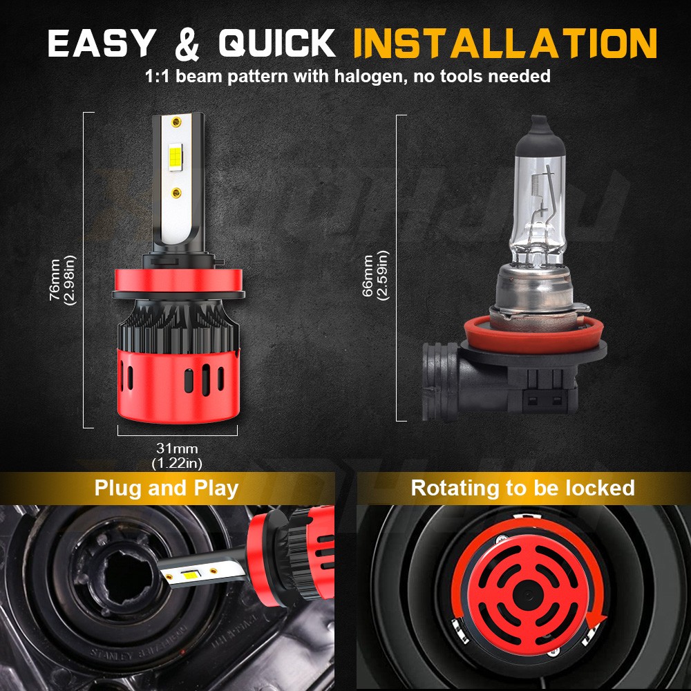 LED Headlight For Can-Am Defender HD5 HD8 HD10 Combo Bulbs H11+H11 Light w/ Fan