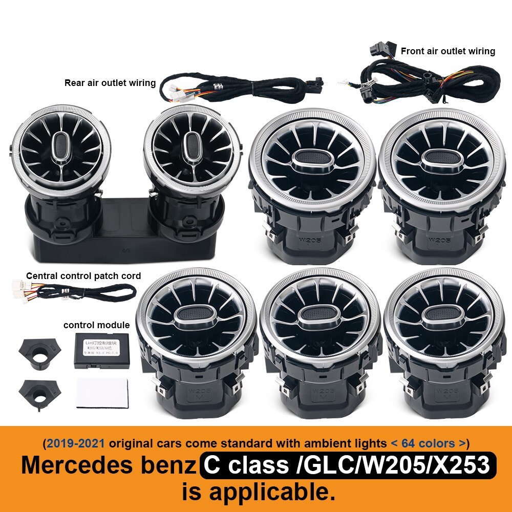 7PCS AC Vent Ambient Light For Mercedes Benz C-Class W205 2019-2021 64 Colors