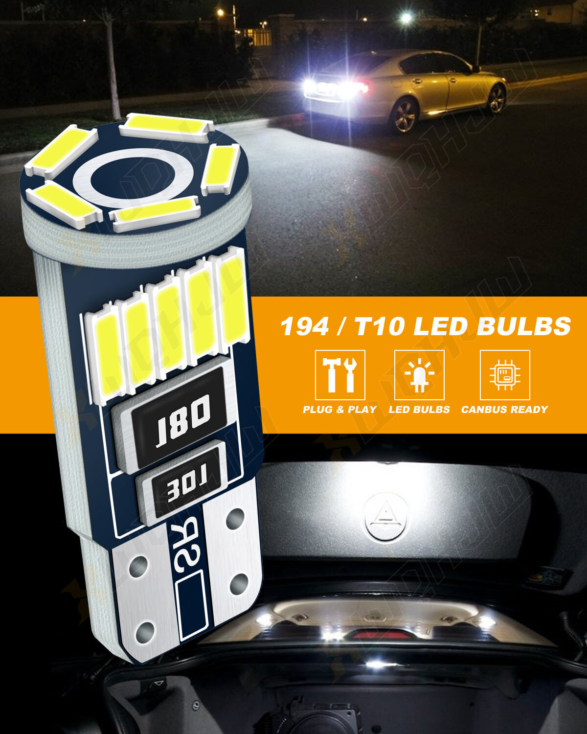 Pure White LED Inner Tail Light Bulb Super Bright 2825 168 192 194 175 2821 T10
