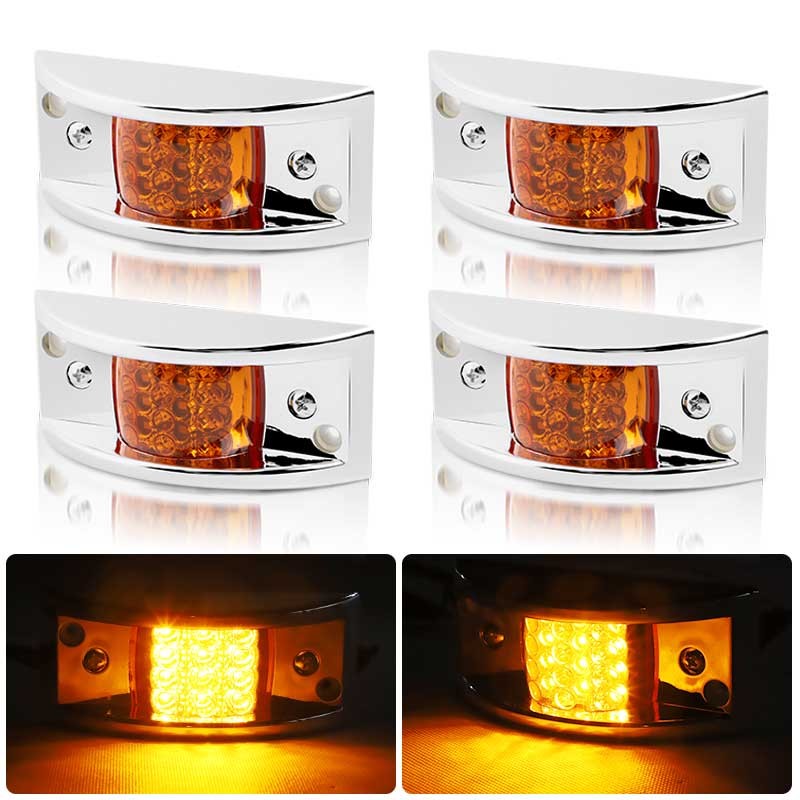 Amber Sealed Chrome 12-LED Side Marker Clearance Truck Trailer Lights Waterproof