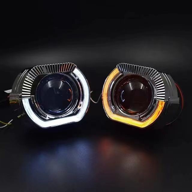 2x LED Angel Eyes Silver Black Shrouds Xenon LED Projector Lens Headlight DRL US