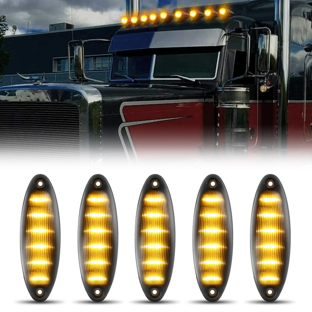 5pcs Amber 12LED Roof Cab Marker Clearance Lights for Peterbilt/Mack Semi Truck