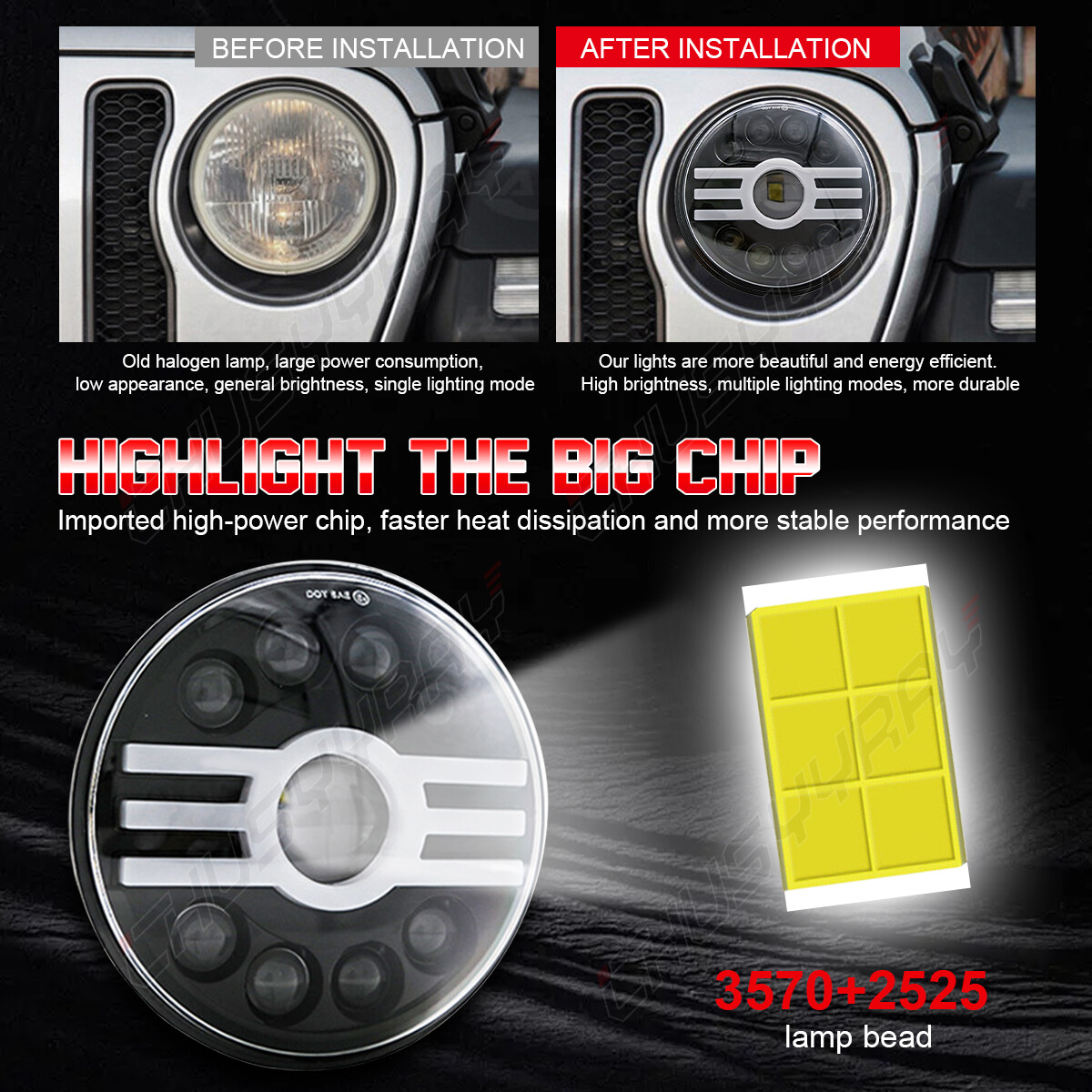 Pair 7″ inch LED Round Headlight Hi/Low Beam FOR 1971-1973 Chevy Chevelle SS A+