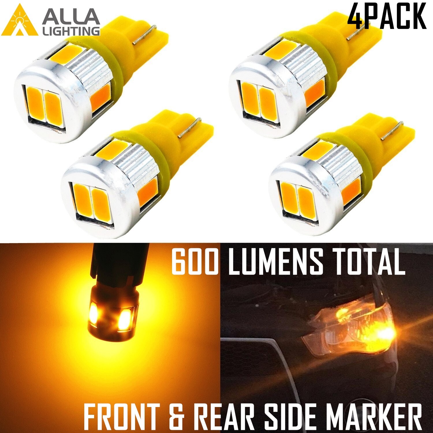 Alla Lighting LED 194 Amber Yellow Roof Marker Light Bulb Super Bright One Beam