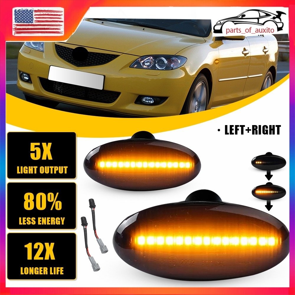 2/4x Dynamic Smoke Light LED Side Marker Bumper For Lamp Mazda 2004-2009 3 MPV