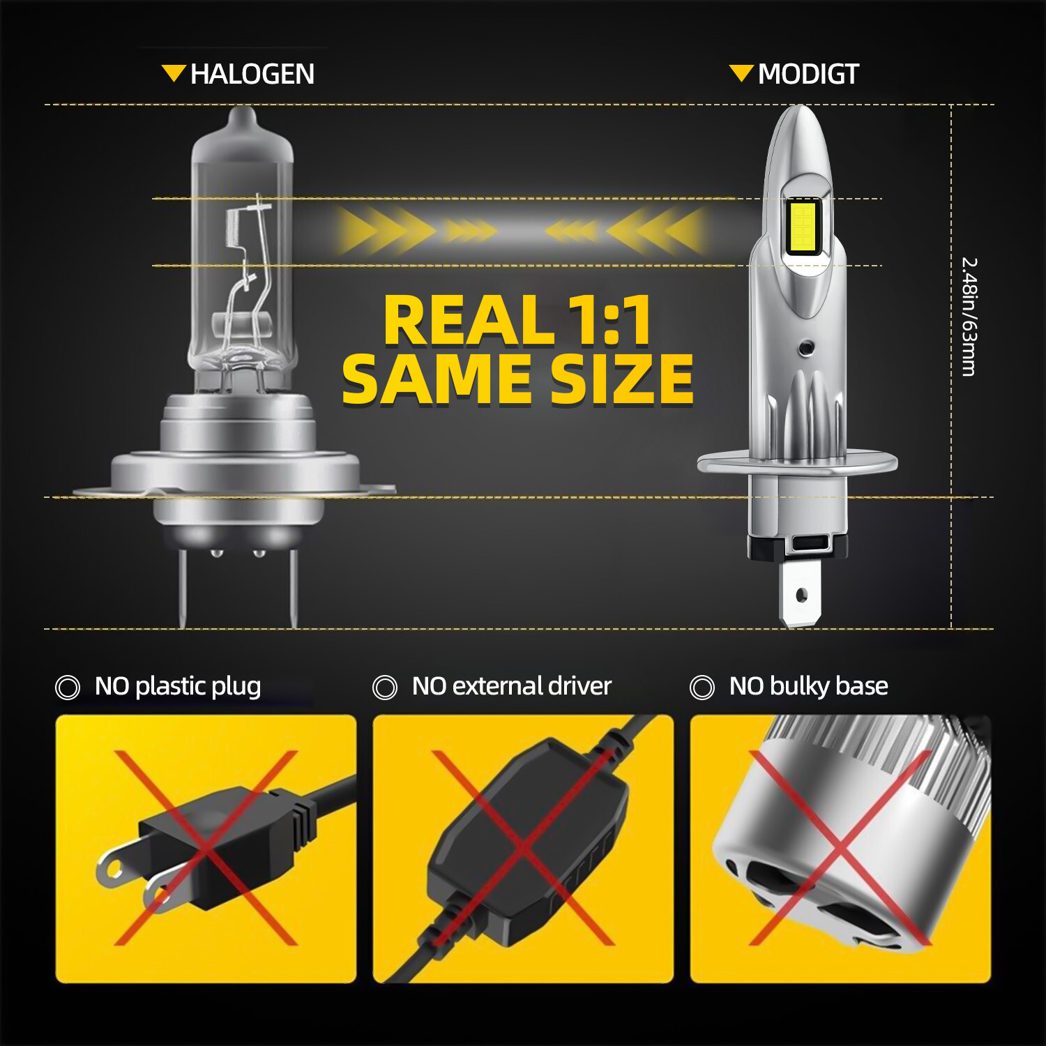 H1 LED Headlight Bulb Conversion Kit Hi/Low Beam Lamp 6000K Super White 20000LM