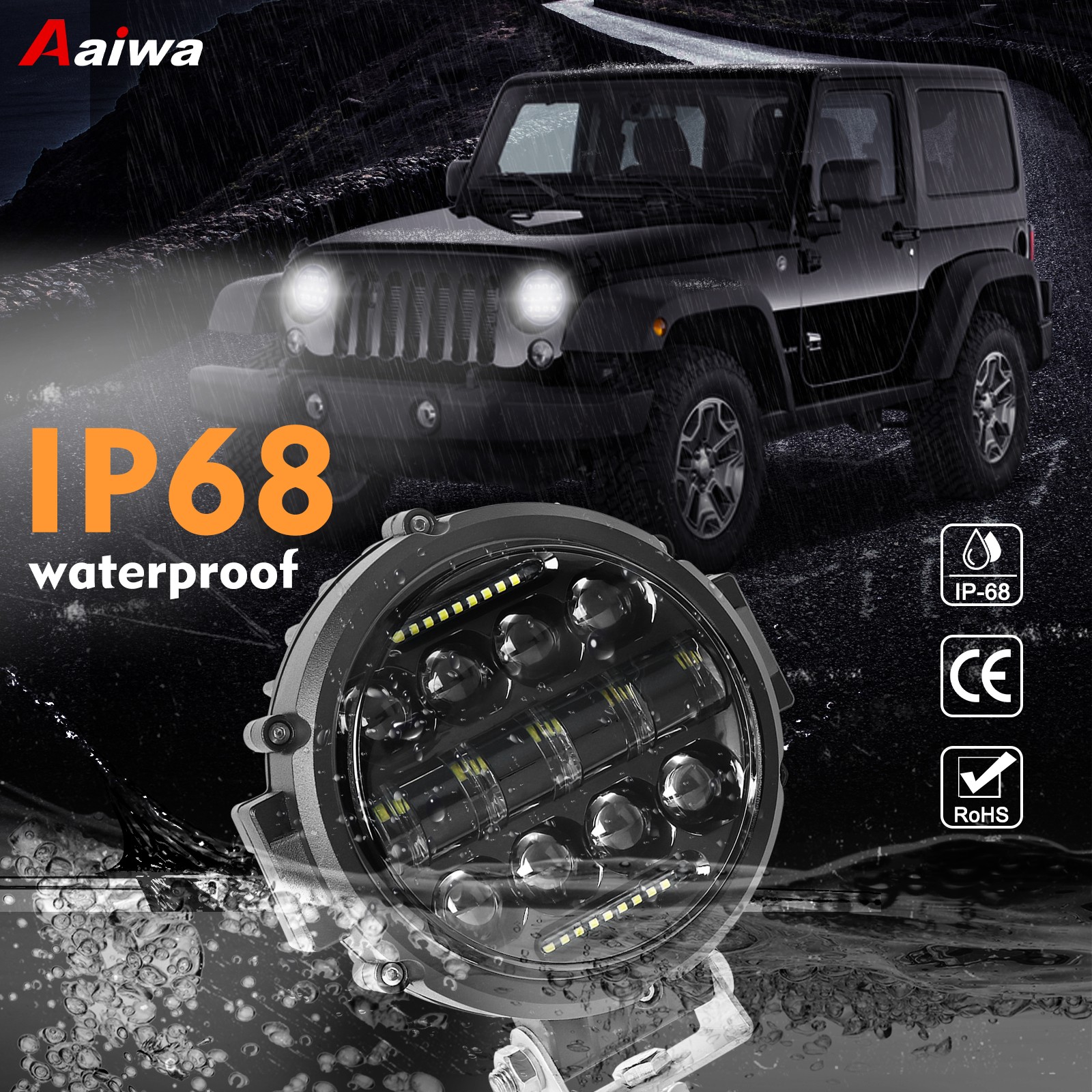 7 Inch LED Round Pods Offroad Driving Light Spot Flood Combo White DRL Fog Light