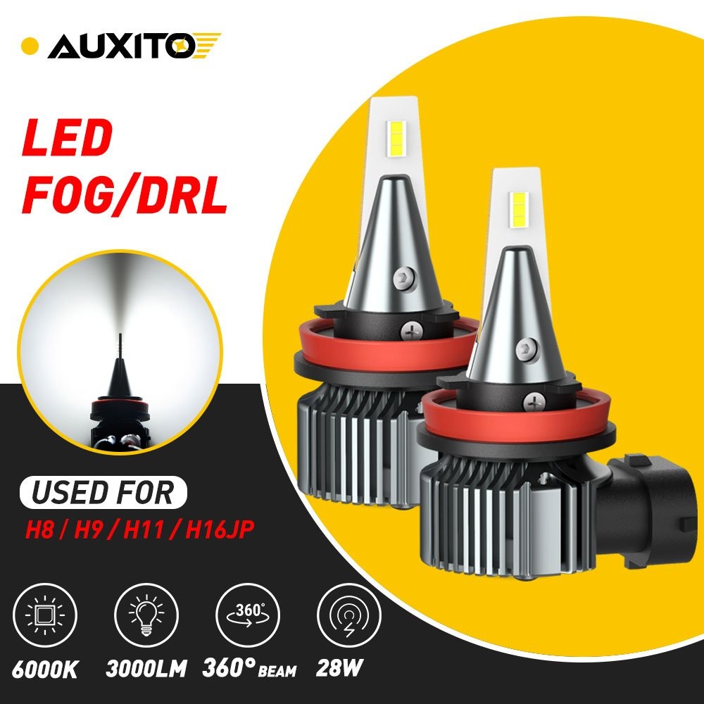 AUXITO H11 H9 H8 LED Fog Light Bulbs 28W 3000LM 6500K White 2x Super Bright DRL