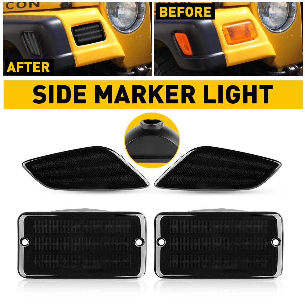 4X LED Smoked Side Marker Light Cover for 1997-2006 Jeep Wrangler TJ Accessories