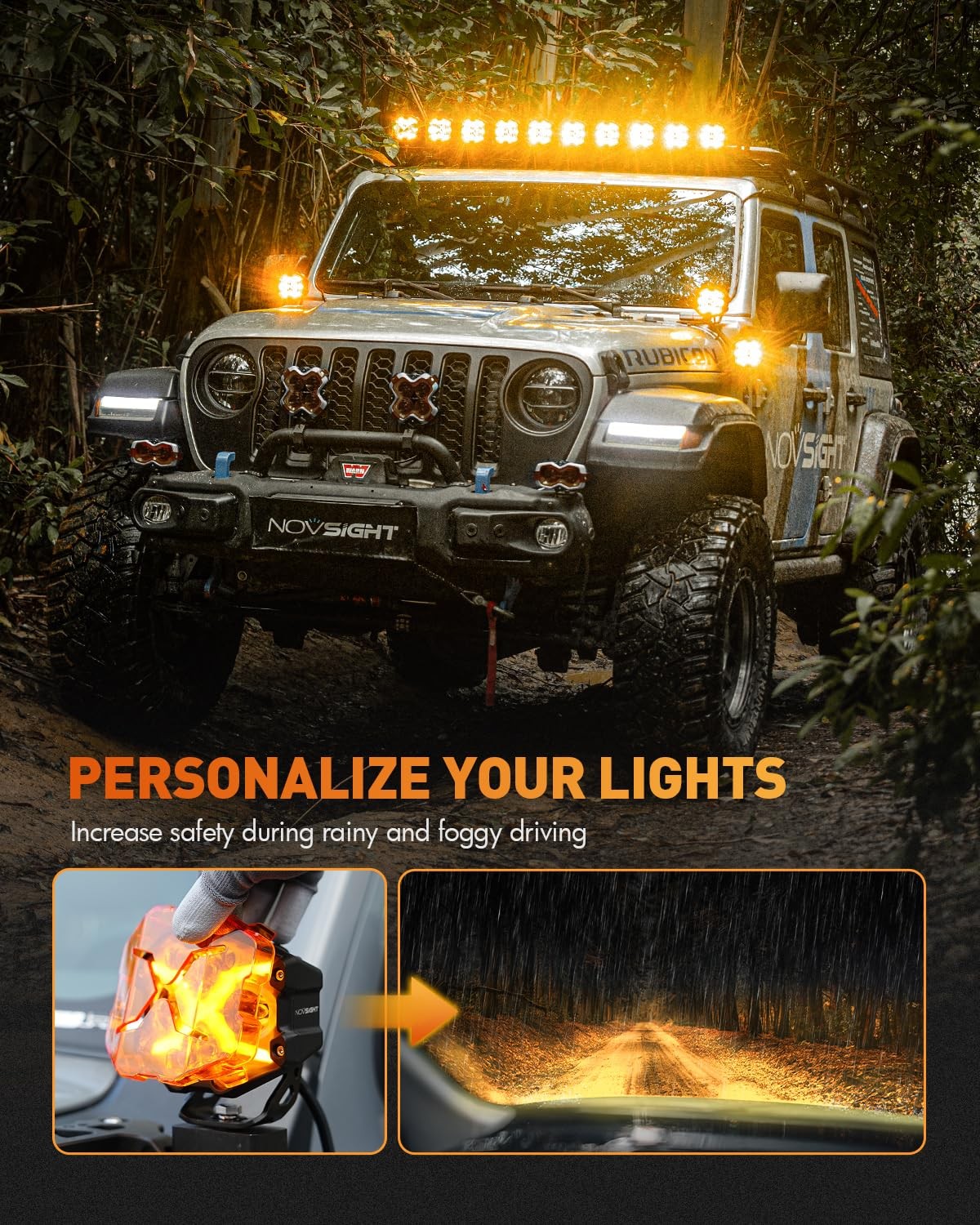 2x NOVSIGHT 4 Inch LED Pods X Series Work Off Road Driving Light with Yellow DRL