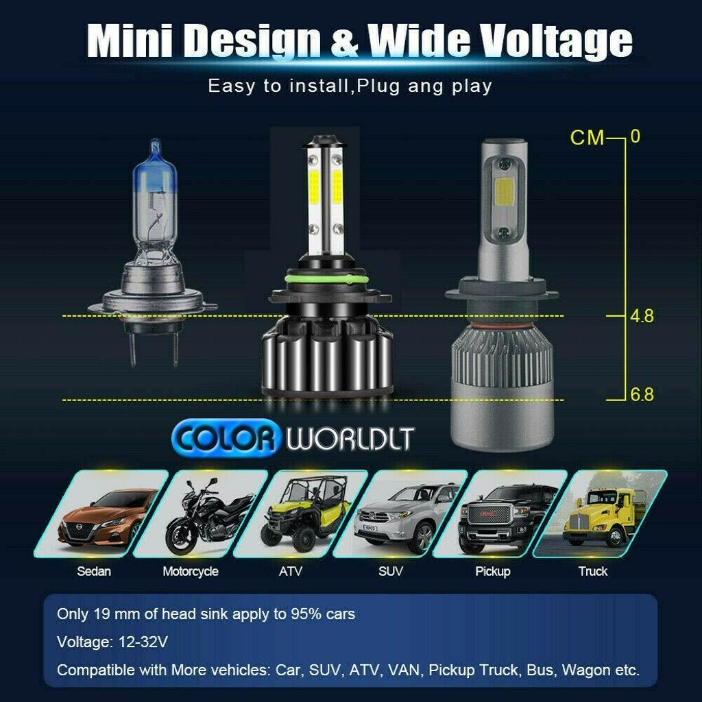 2PCS 4-Sides 9006 HB4 LED Headlight Bulb Kits Low Beam 6000K 120W 32000LM Light