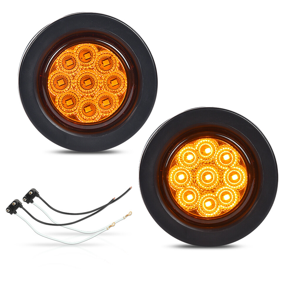 2x Amber 2″ Inch Round 9 LED Side Marker Clearance Lights Truck Trailer Lamp 12V