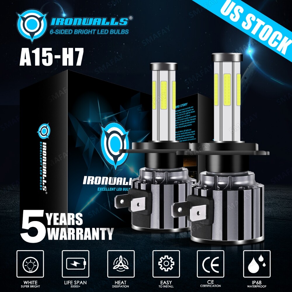 IRONWALLS 6 Sides H7 LED Headlight High Beam 6000K For Hyundai Sonata 2011-2014