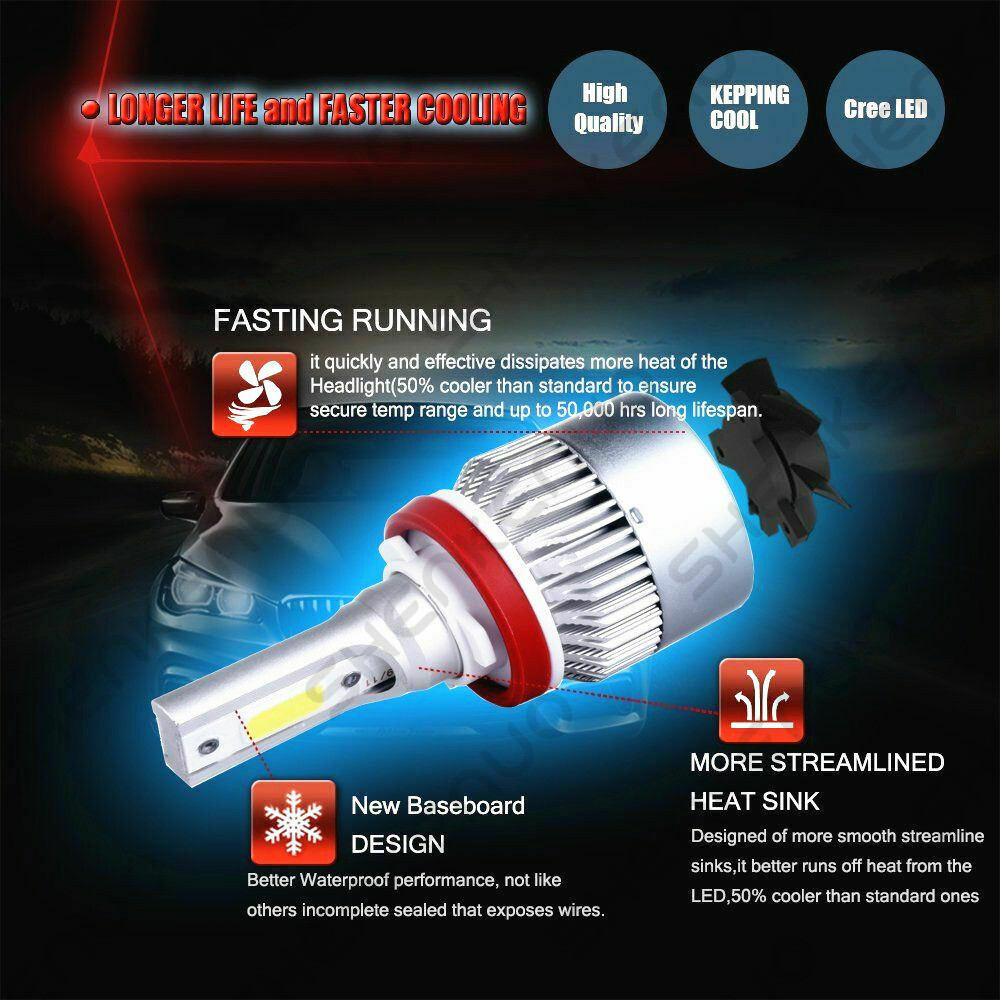 For 2015- 2019 Ford F-150 Ice Blue 8000k Full Front Headlight + Fog Light Bulbs