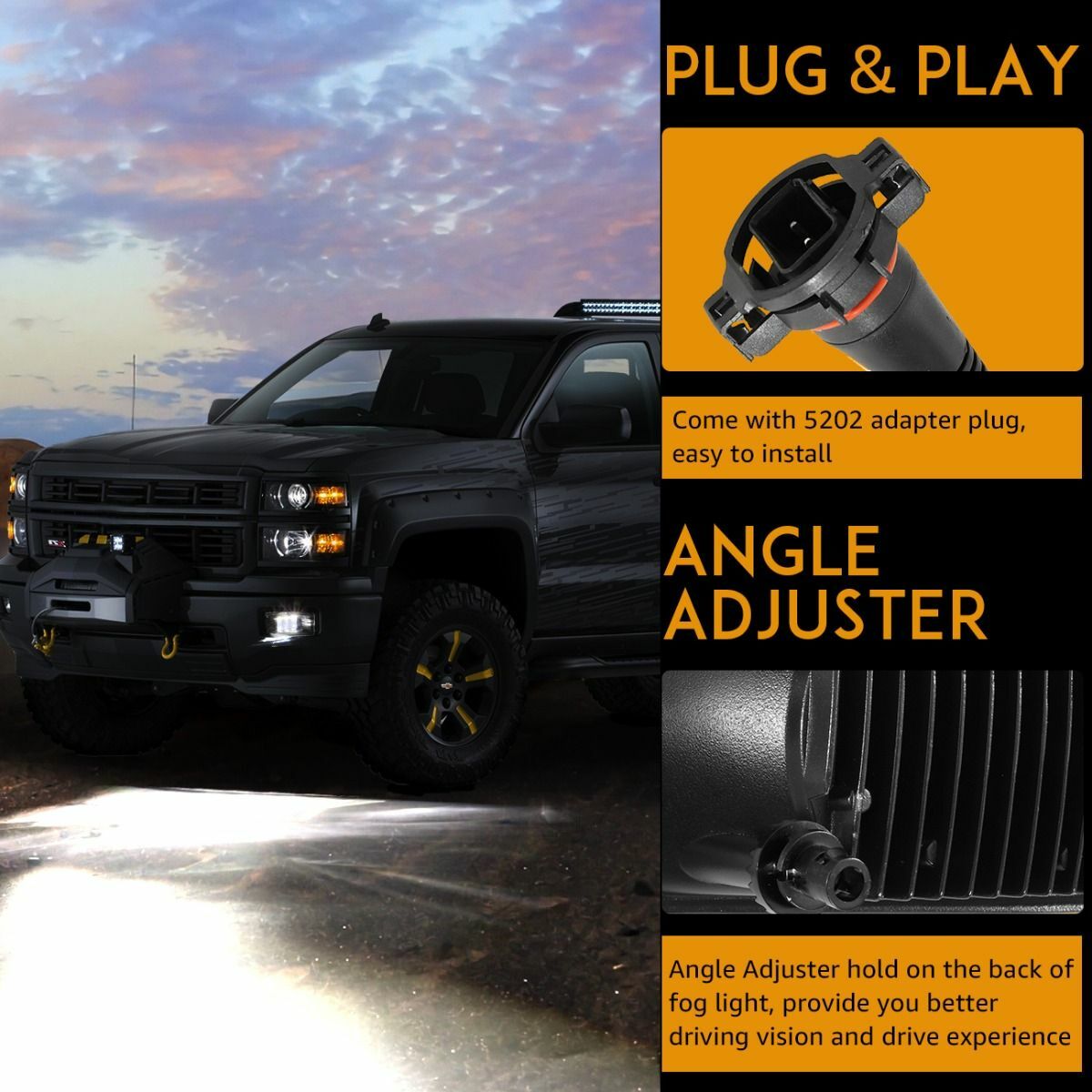 AUXBEAM LED Fog Lights Lamp for 2007-2016 Chevrolet Silverado 1500 2500HD 3500HD