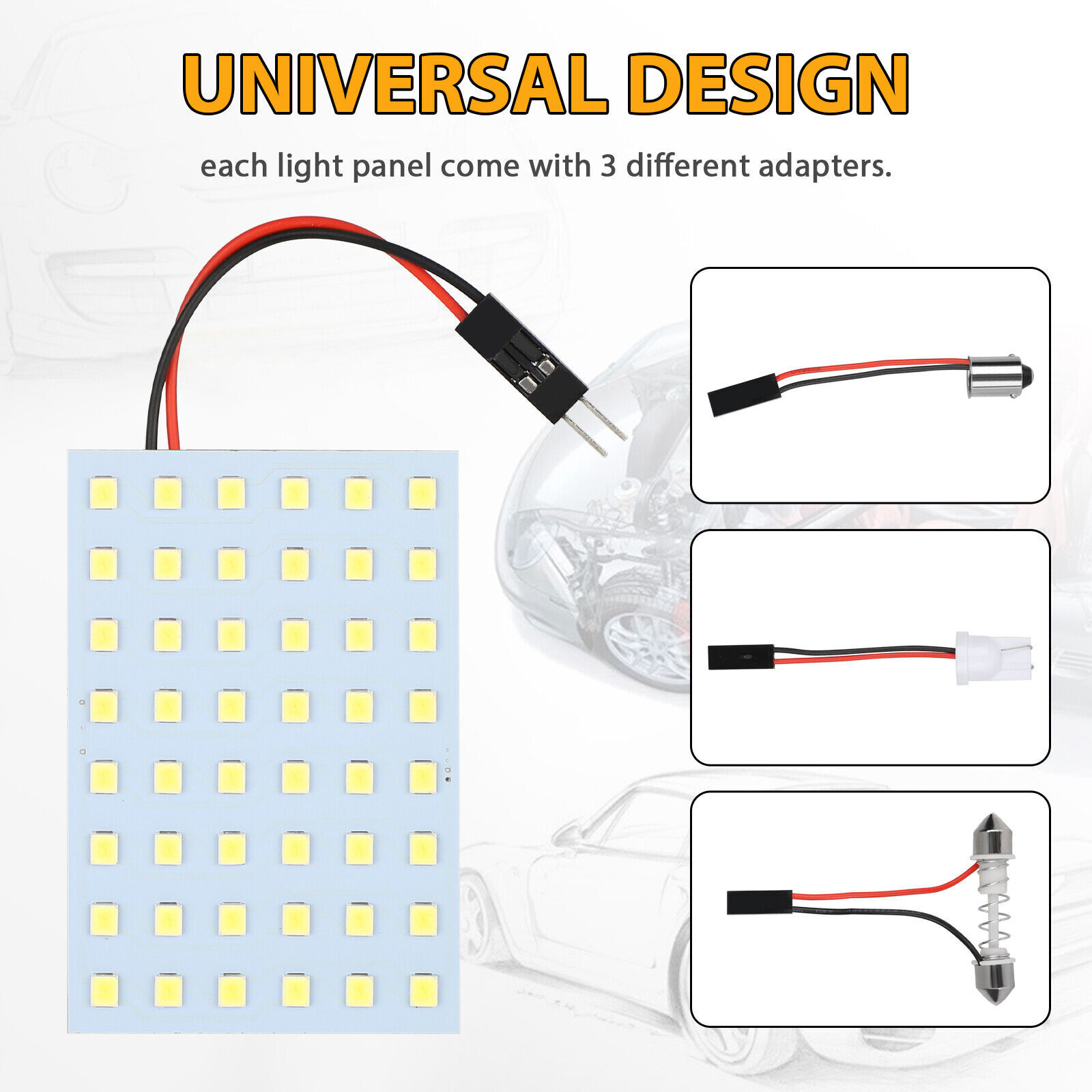 10X Car Festoon T10 BA9S White LED 48SMD Panel Interior Dome Map Light Bulbs 12V