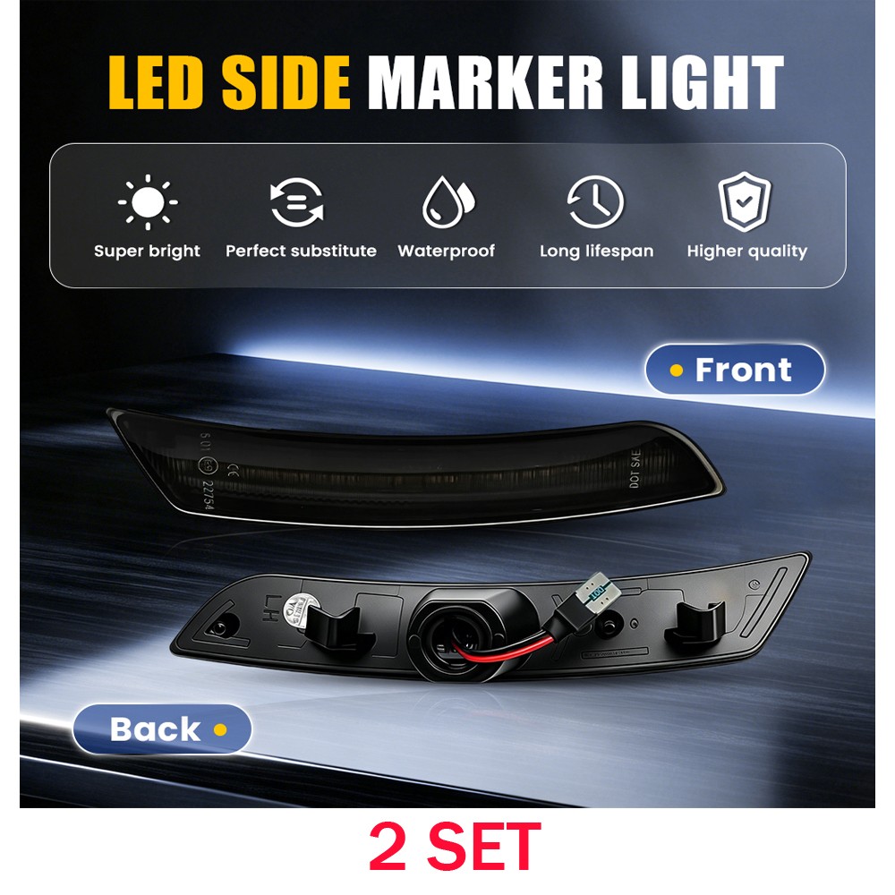 Fits 2016-23 Camaro 8X Smoked Colorful Flowing LED Front+Rear Side Marker Lights