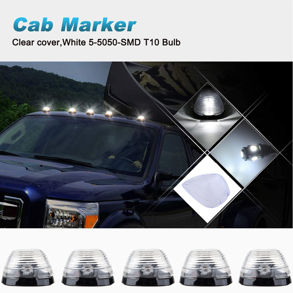 5Pcs Clear Lens White LED Cab Roof Marker Lights For Ford F-250 E-350 Super Duty