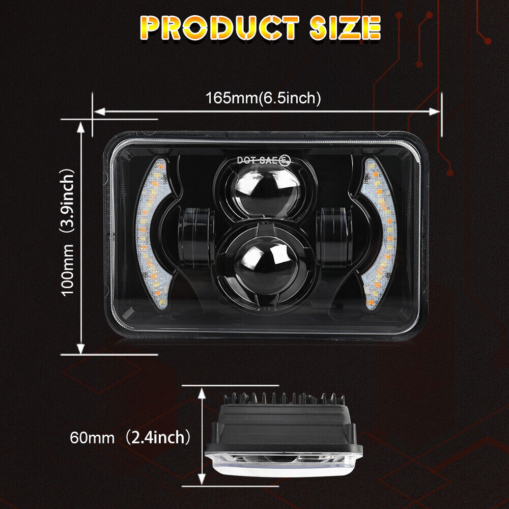 4PCS Fit 1982-1992 Chevrolet Camaro Z28 4×6″ LED Headlights Halo DRL Hi-Lo Beam