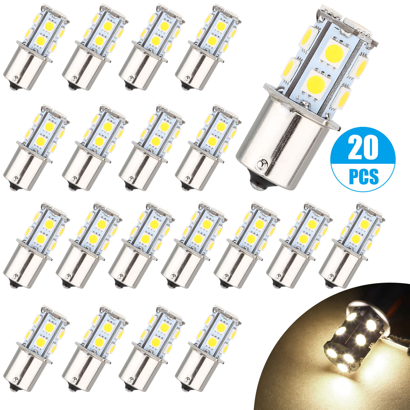20PCS Bright Warm White 1156 RV Trailer 13-SMD Car LED 1141 Interior Light Bulbs
